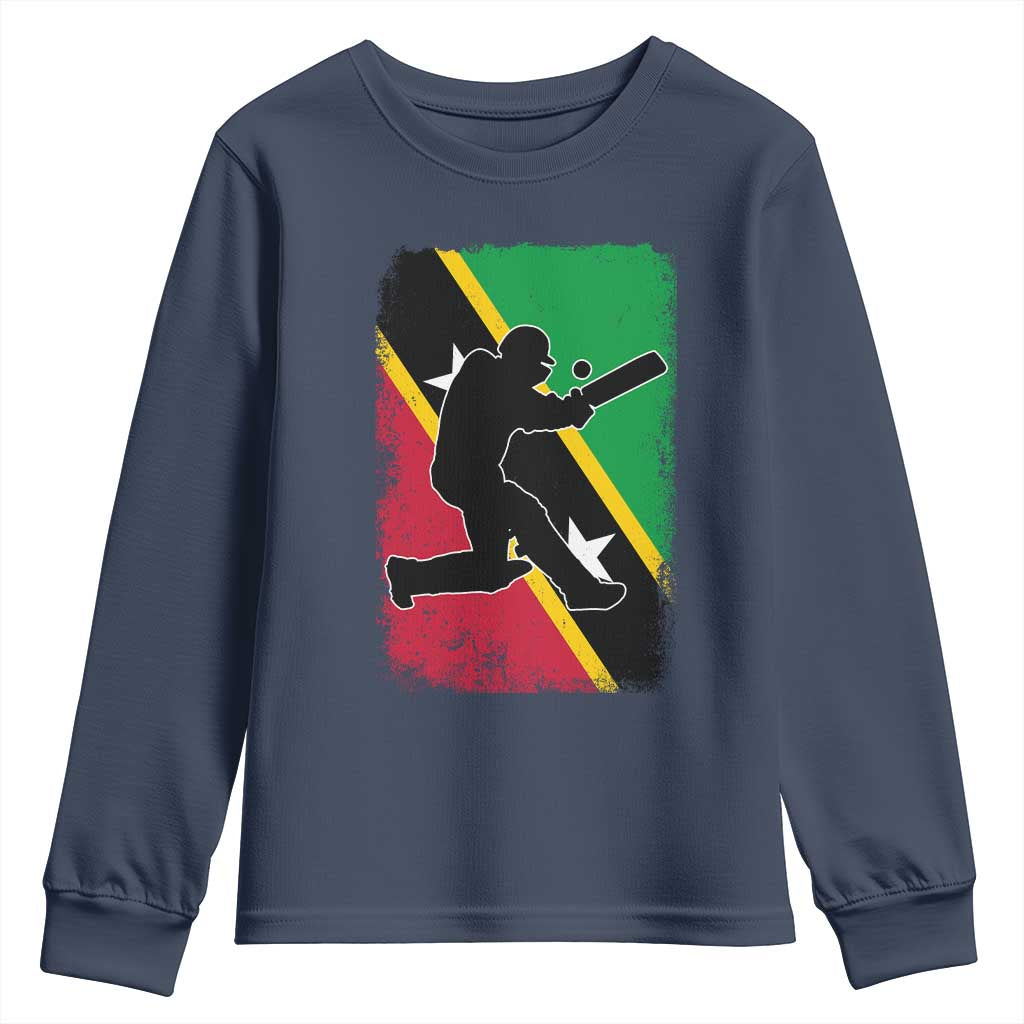 Saint Kitts and Nevis Cricket Youth Sweatshirt Retro Vintage Sport Kittitian Flag West Indies Cricket Fan TS10 Navy Print Your Wear