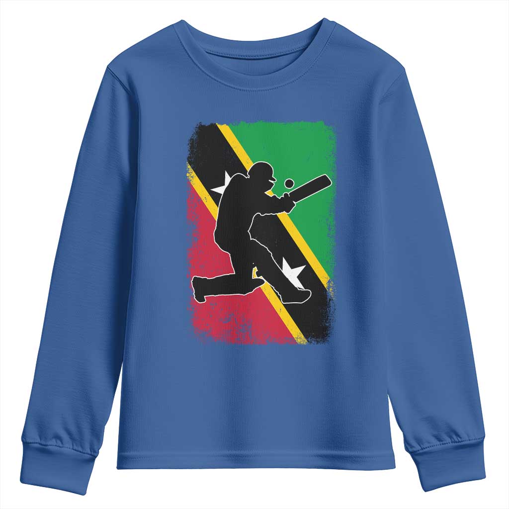 Saint Kitts and Nevis Cricket Youth Sweatshirt Retro Vintage Sport Kittitian Flag West Indies Cricket Fan TS10 Royal Blue Print Your Wear