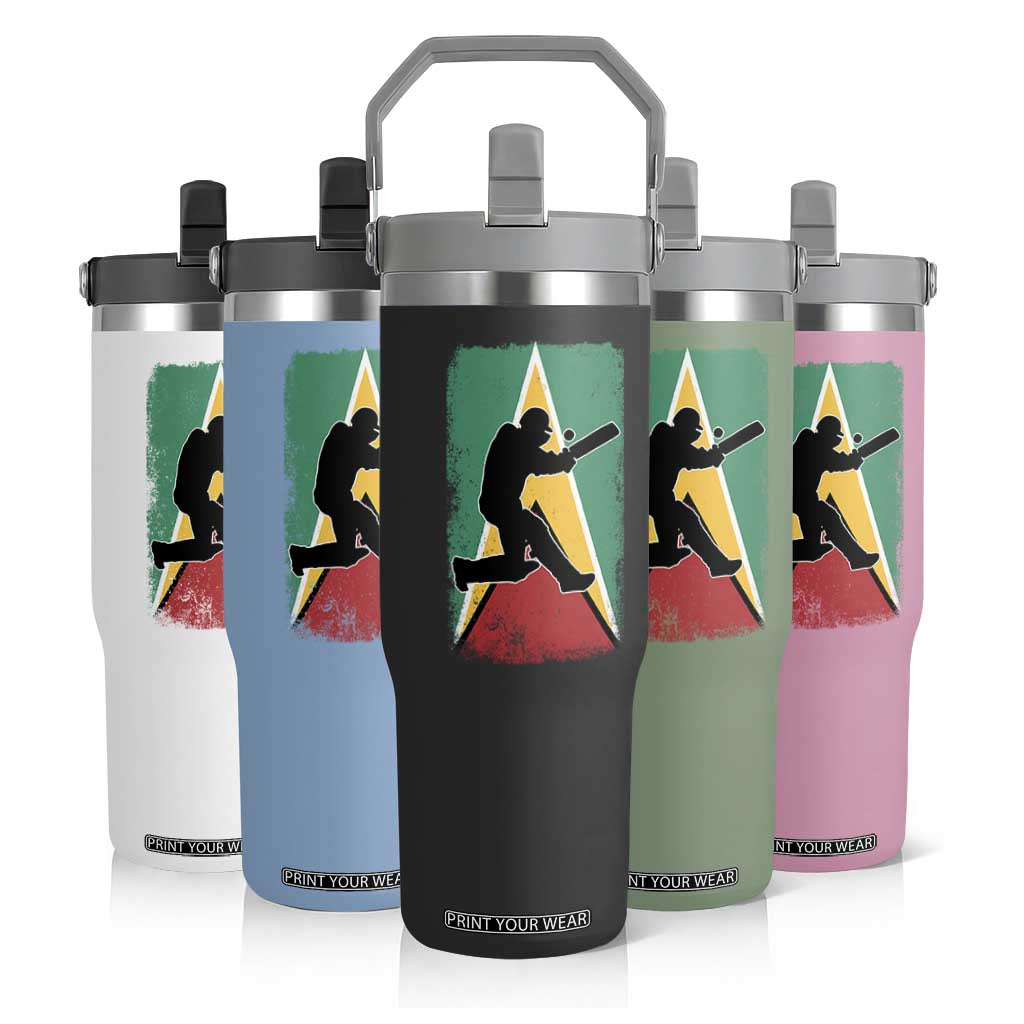 Guyana Cricket Flip Straw Tumbler Retro Vintage Sport Guyanese Flag West Indies Cricket Fan TS10 Print Your Wear