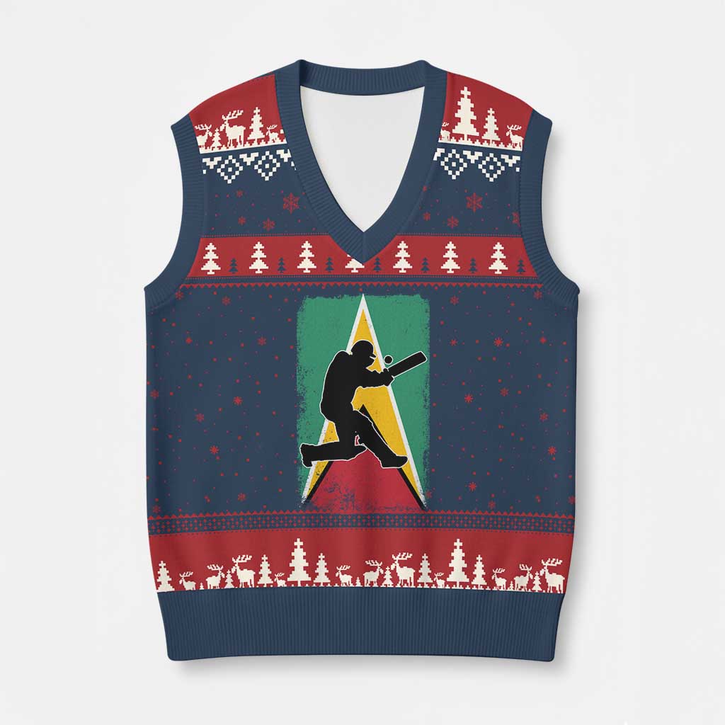 Guyana Cricket V-Neck Knit Sweater Vest Retro Vintage Sport Guyanese Flag West Indies Cricket Fan TS10 Navy Red Print Your Wear