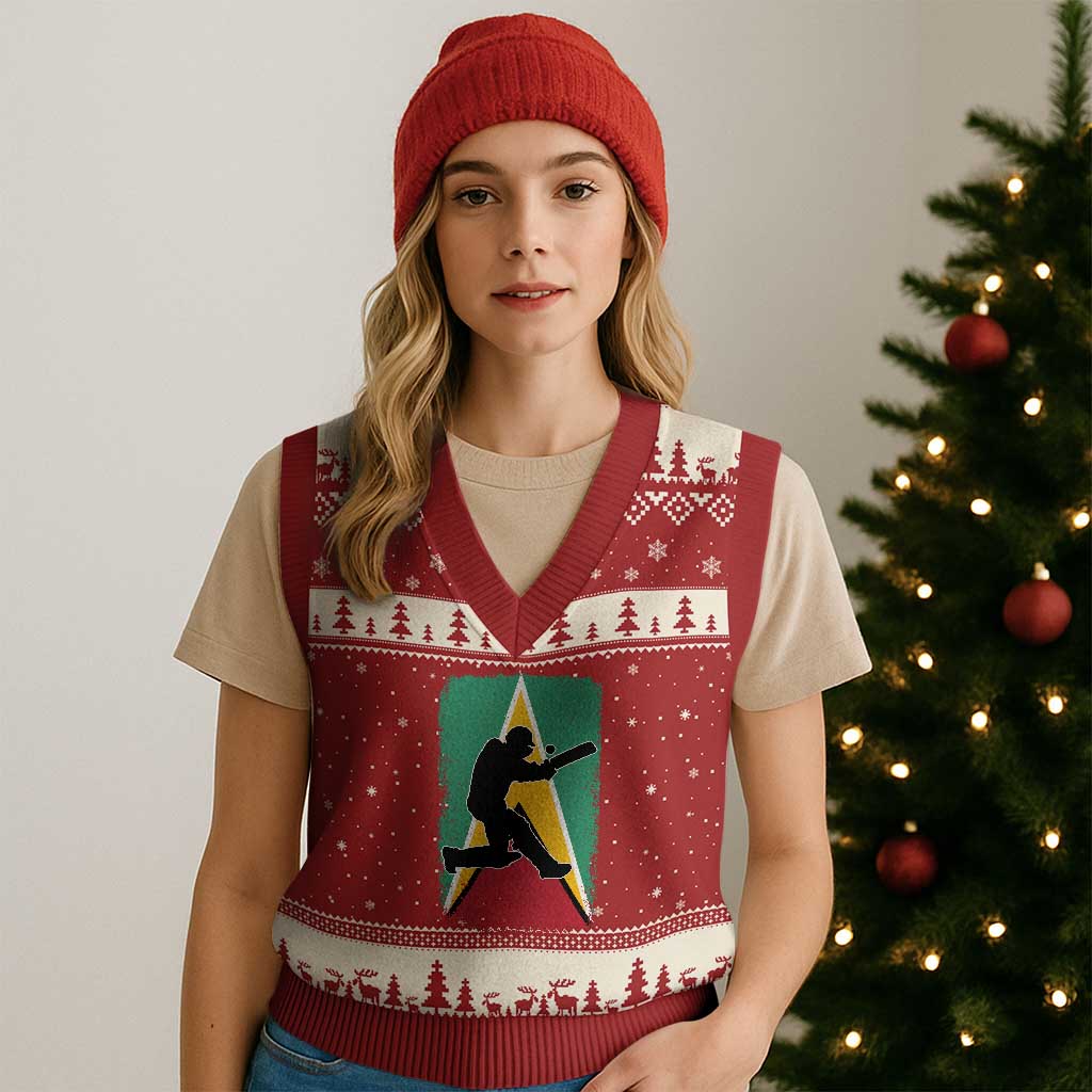 Guyana Cricket V-Neck Knit Sweater Vest Retro Vintage Sport Guyanese Flag West Indies Cricket Fan TS10 Red Beige Print Your Wear