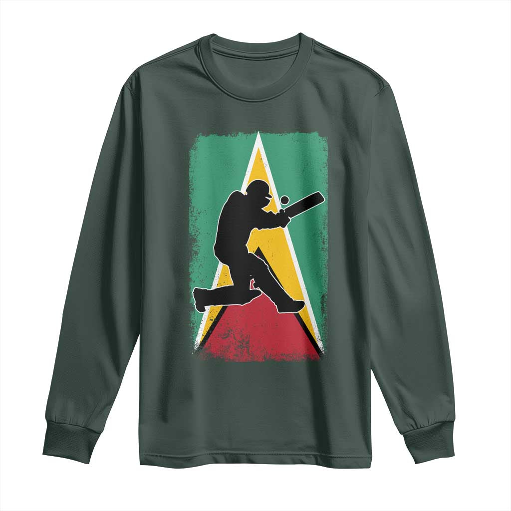 Guyana Cricket Long Sleeve Shirt Retro Vintage Sport Guyanese Flag West Indies Cricket Fan TS10 Dark Forest Green Print Your Wear