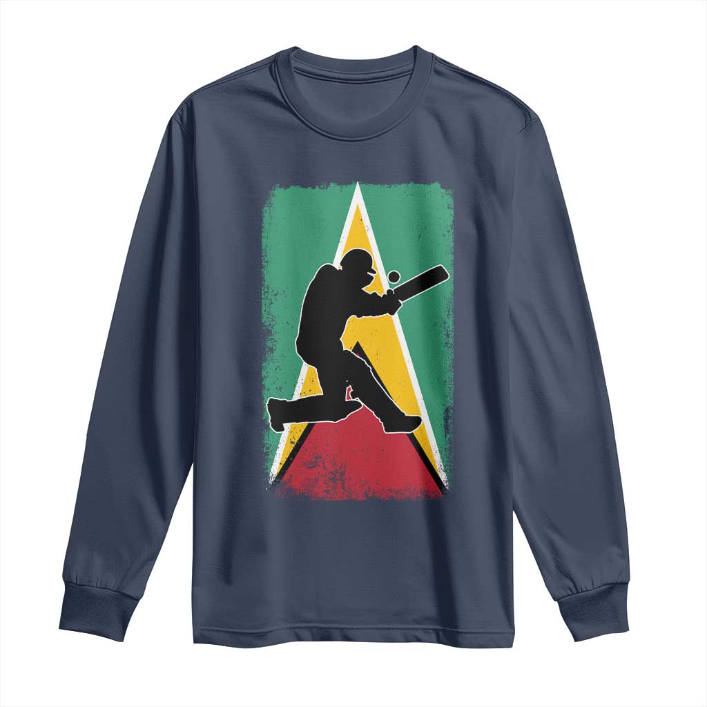 Guyana Cricket Long Sleeve Shirt Retro Vintage Sport Guyanese Flag West Indies Cricket Fan TS10 Navy Print Your Wear