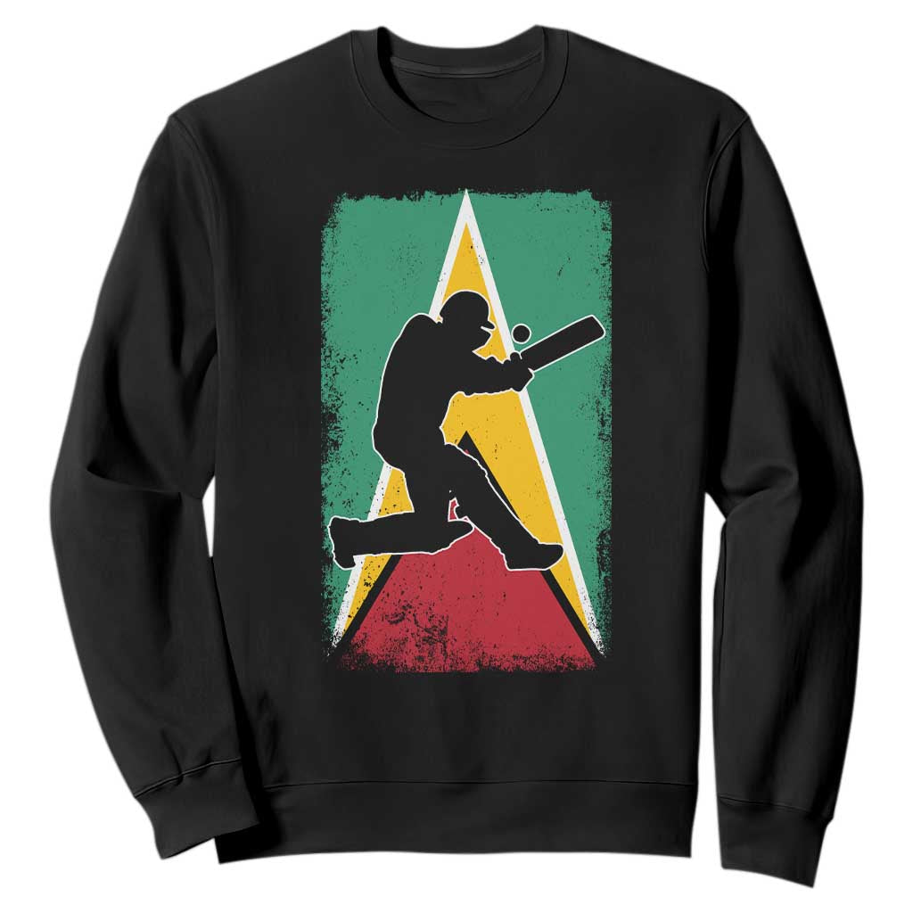 Guyana Cricket Sweatshirt Retro Vintage Sport Guyanese Flag West Indies Cricket Fan TS10 Black Print Your Wear