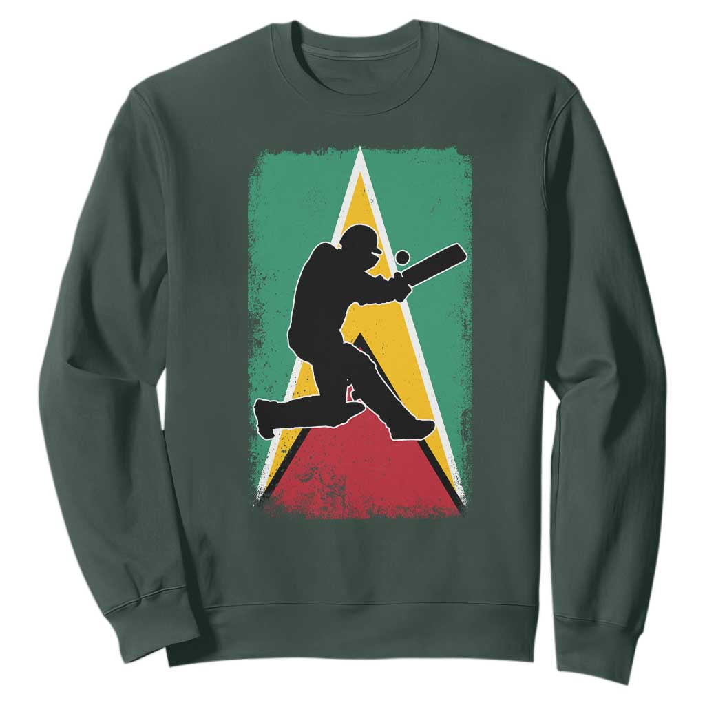 Guyana Cricket Sweatshirt Retro Vintage Sport Guyanese Flag West Indies Cricket Fan TS10 Dark Forest Green Print Your Wear