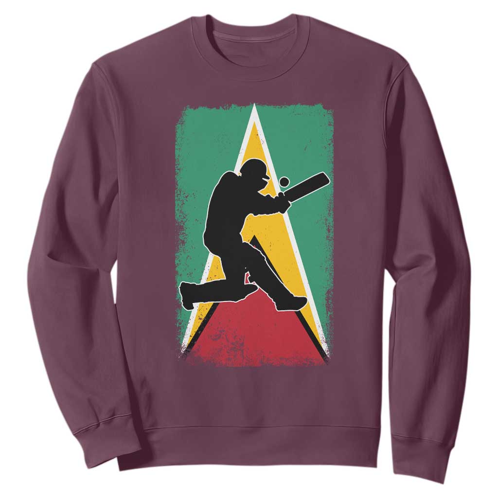 Guyana Cricket Sweatshirt Retro Vintage Sport Guyanese Flag West Indies Cricket Fan TS10 Maroon Print Your Wear