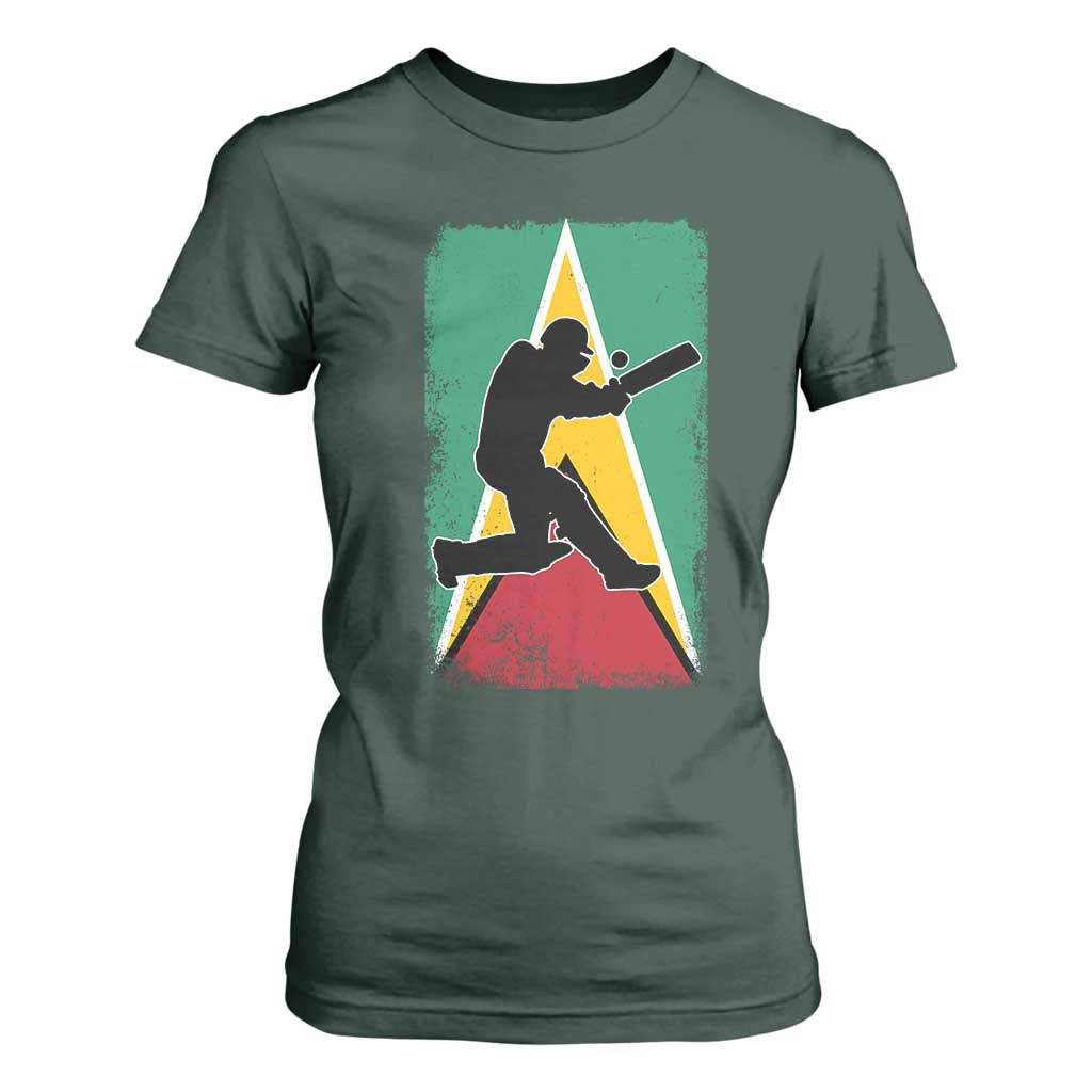 Guyana Cricket T Shirt For Women Retro Vintage Sport Guyanese Flag West Indies Cricket Fan TS10 Dark Forest Green Print Your Wear