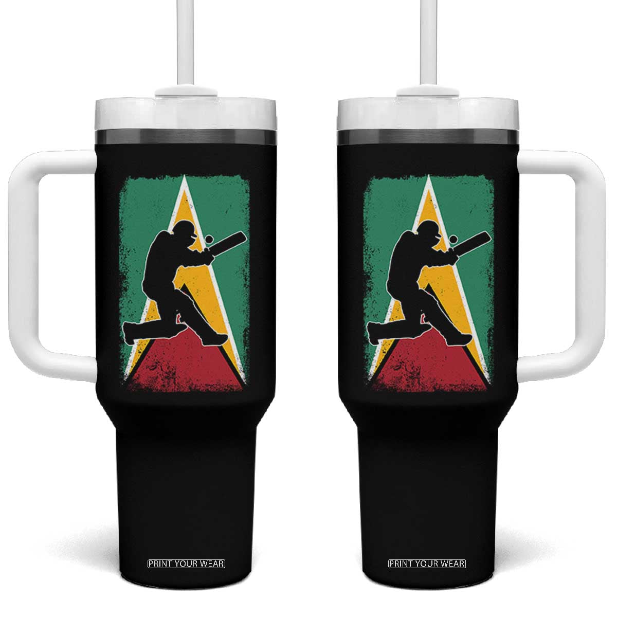 Guyana Cricket Tumbler With Handle Retro Vintage Sport Guyanese Flag West Indies Cricket Fan TS10 One Size: 40 oz Black Print Your Wear