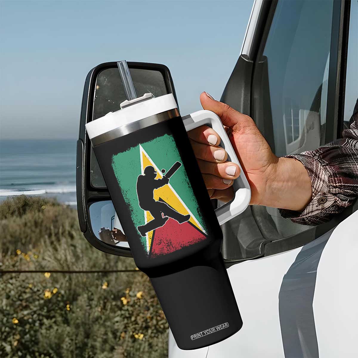 Guyana Cricket Tumbler With Handle Retro Vintage Sport Guyanese Flag West Indies Cricket Fan TS10 Print Your Wear