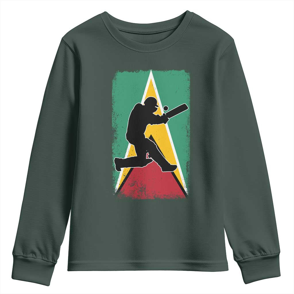Guyana Cricket Youth Sweatshirt Retro Vintage Sport Guyanese Flag West Indies Cricket Fan TS10 Dark Forest Green Print Your Wear