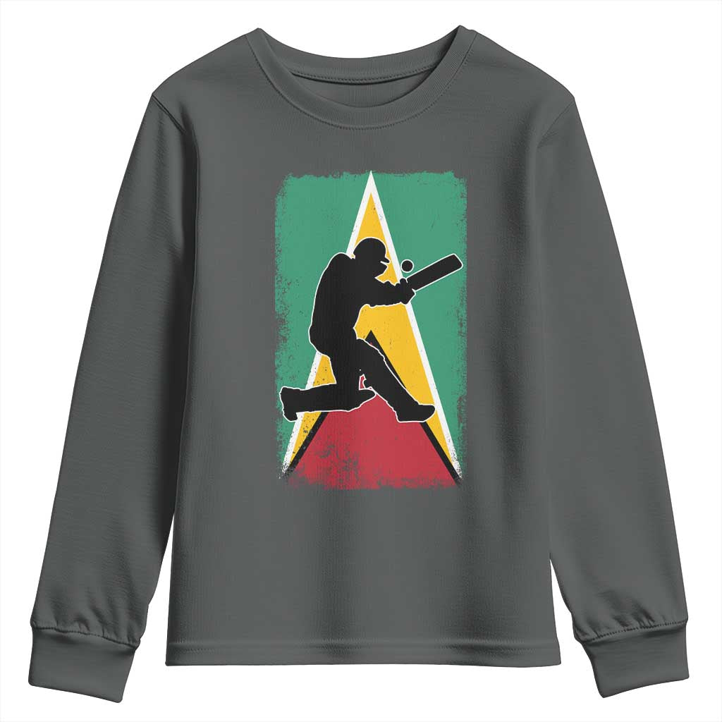 Guyana Cricket Youth Sweatshirt Retro Vintage Sport Guyanese Flag West Indies Cricket Fan TS10 Dark Heather Print Your Wear