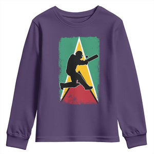 Guyana Cricket Youth Sweatshirt Retro Vintage Sport Guyanese Flag West Indies Cricket Fan TS10 Purple Print Your Wear
