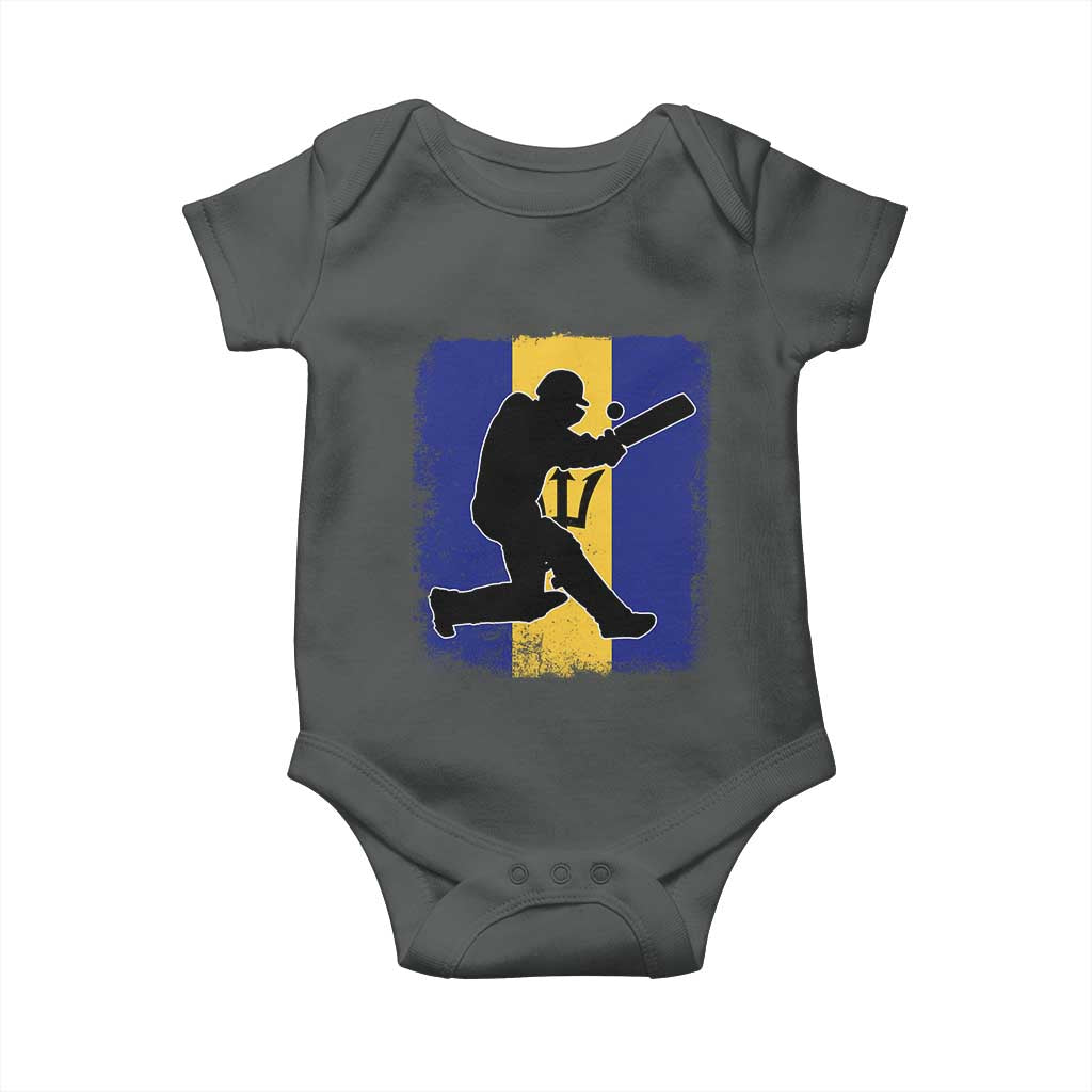 Barbados Cricket Baby Onesie Retro Vintage Sport Bajan Flag West Indies Cricket Fan TS10 Dark Heather Print Your Wear