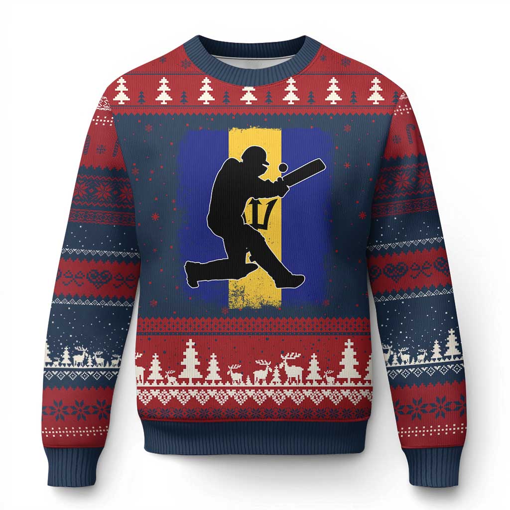 Barbados Cricket Ugly Christmas Sweater Retro Vintage Sport Bajan Flag West Indies Cricket Fan TS10 Navy Red Print Your Wear