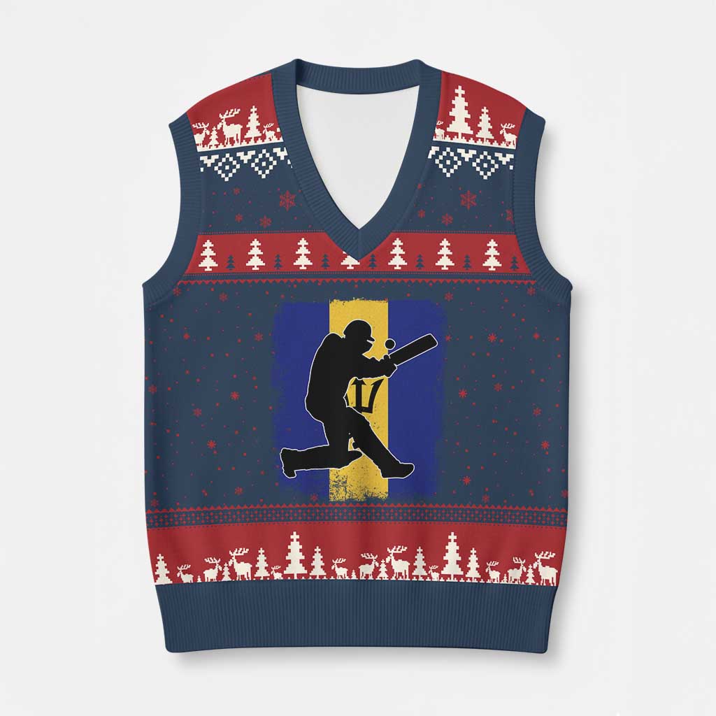 Barbados Cricket V-Neck Knit Sweater Vest Retro Vintage Sport Bajan Flag West Indies Cricket Fan TS10 Navy Red Print Your Wear