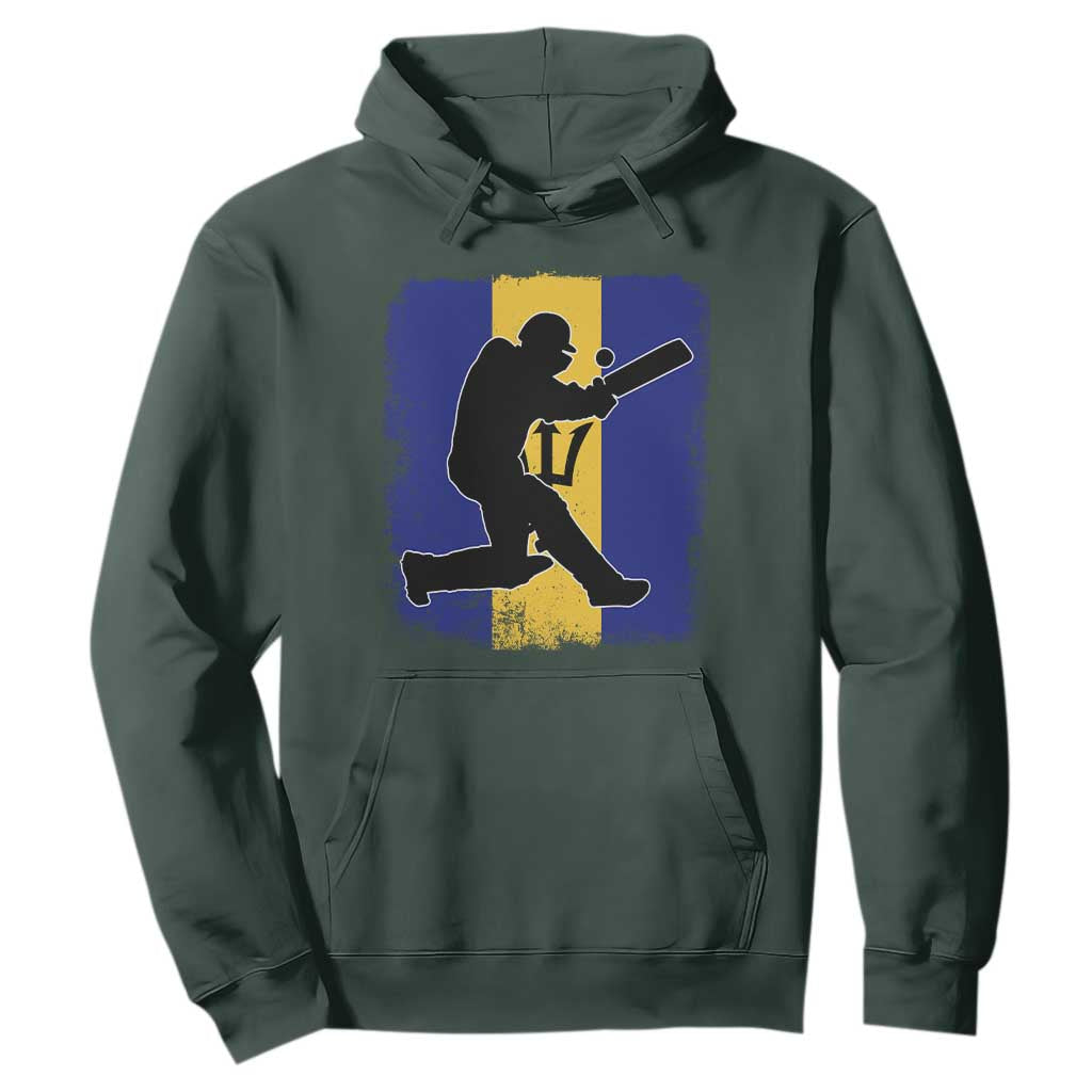 Barbados Cricket Hoodie Retro Vintage Sport Bajan Flag West Indies Cricket Fan TS10 Dark Forest Green Print Your Wear
