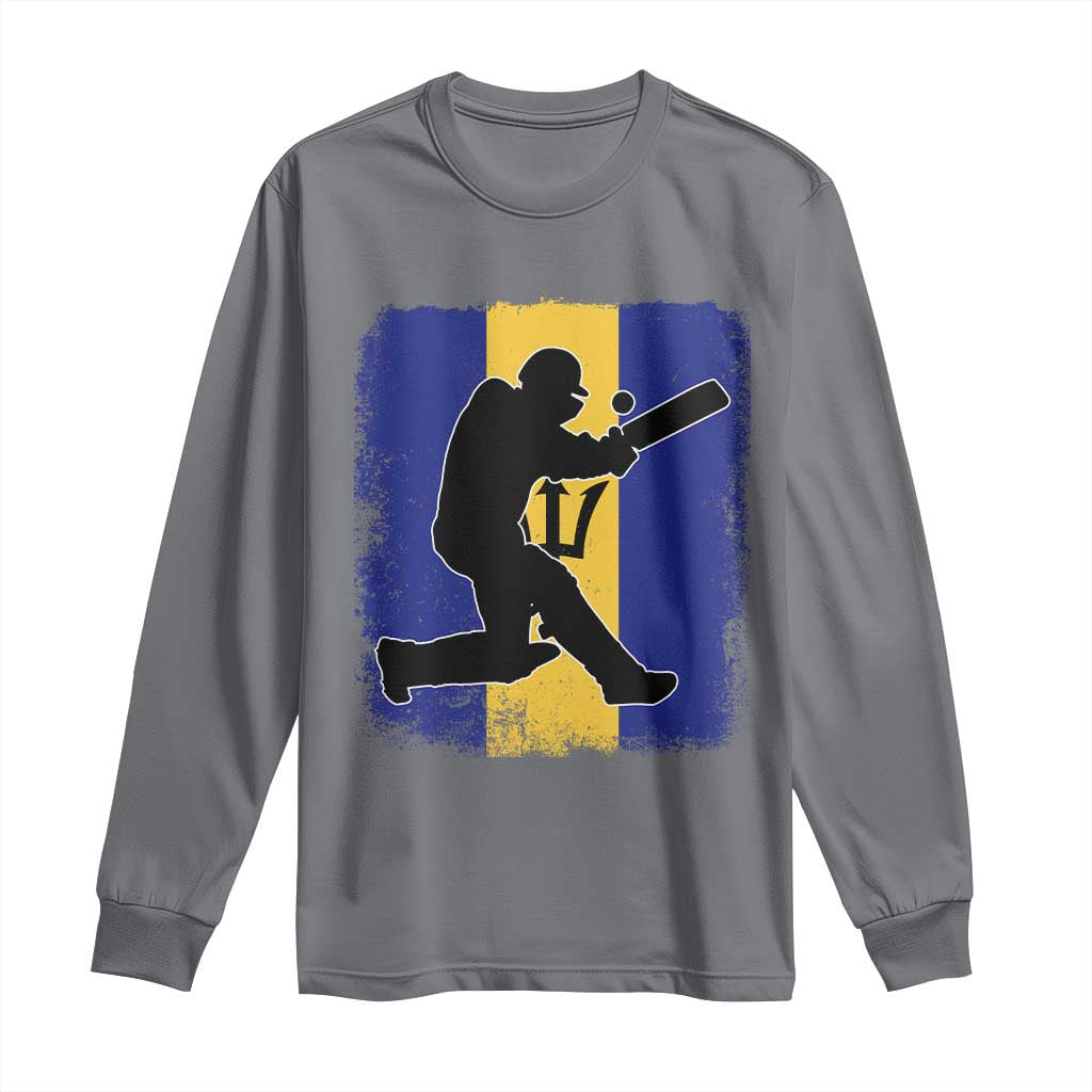 Barbados Cricket Long Sleeve Shirt Retro Vintage Sport Bajan Flag West Indies Cricket Fan TS10 Charcoal Print Your Wear