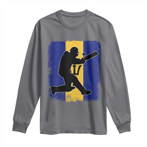 Barbados Cricket Long Sleeve Shirt Retro Vintage Sport Bajan Flag West Indies Cricket Fan TS10 Charcoal Print Your Wear