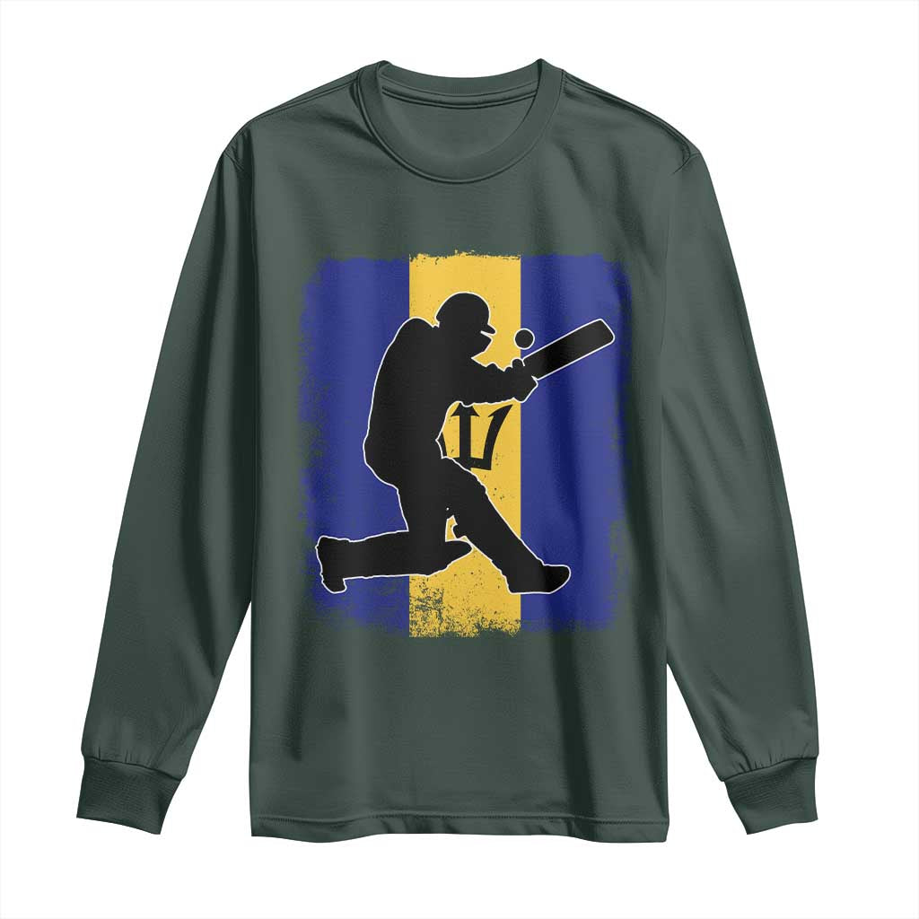 Barbados Cricket Long Sleeve Shirt Retro Vintage Sport Bajan Flag West Indies Cricket Fan TS10 Dark Forest Green Print Your Wear