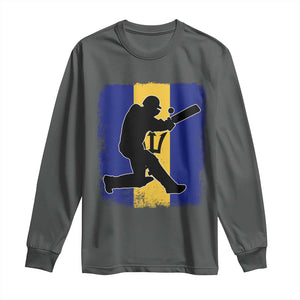 Barbados Cricket Long Sleeve Shirt Retro Vintage Sport Bajan Flag West Indies Cricket Fan TS10 Dark Heather Print Your Wear