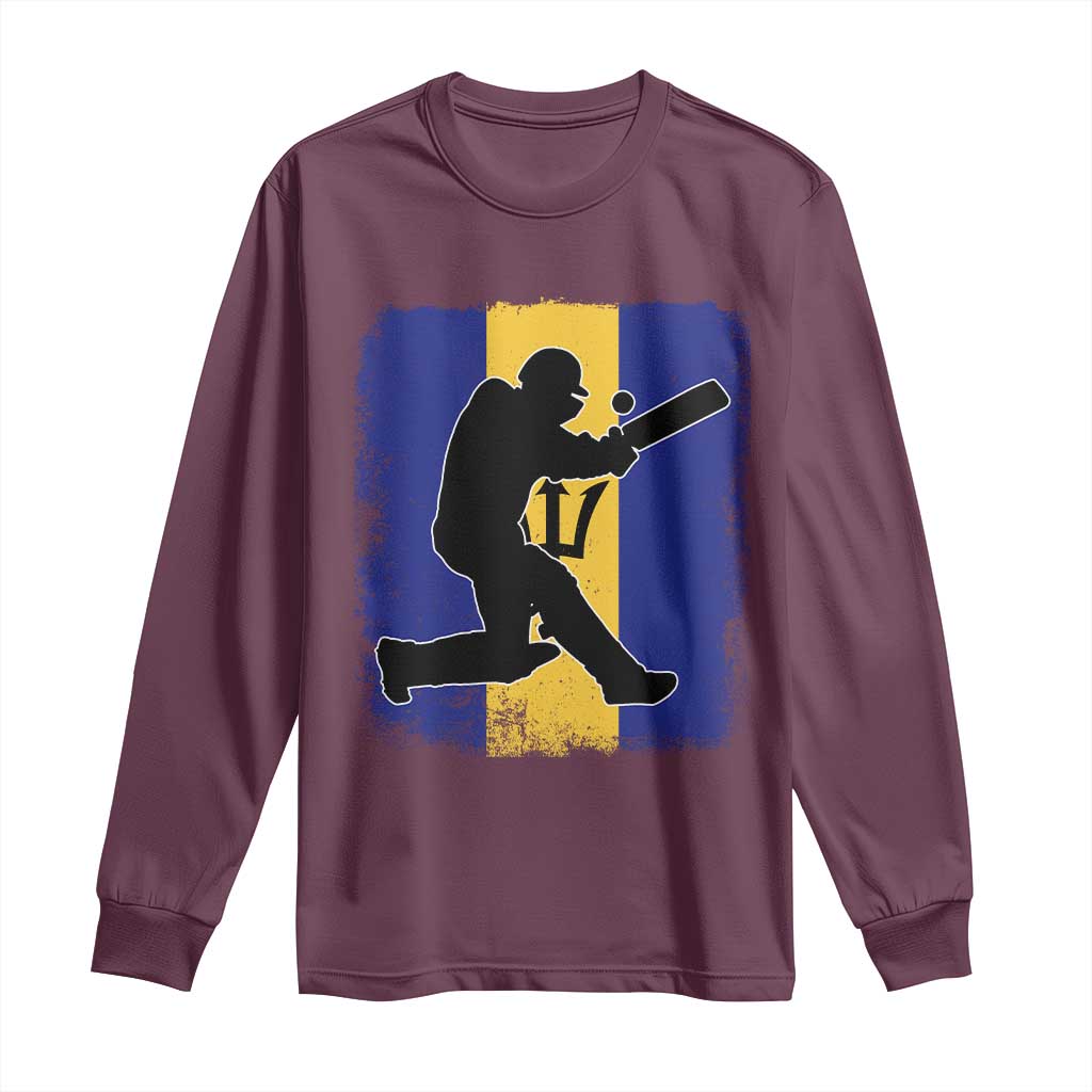 Barbados Cricket Long Sleeve Shirt Retro Vintage Sport Bajan Flag West Indies Cricket Fan TS10 Maroon Print Your Wear