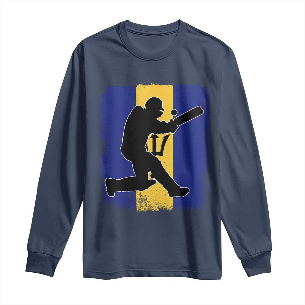 Barbados Cricket Long Sleeve Shirt Retro Vintage Sport Bajan Flag West Indies Cricket Fan TS10 Navy Print Your Wear