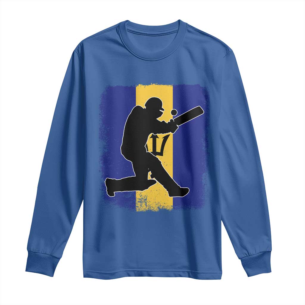 Barbados Cricket Long Sleeve Shirt Retro Vintage Sport Bajan Flag West Indies Cricket Fan TS10 Royal Blue Print Your Wear