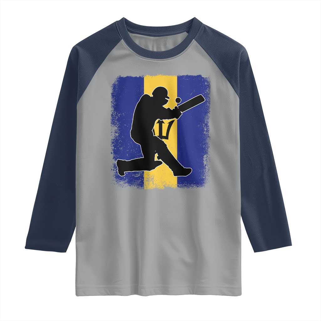 Barbados Cricket Raglan Shirt Retro Vintage Sport Bajan Flag West Indies Cricket Fan TS10 Sport Gray Navy Print Your Wear