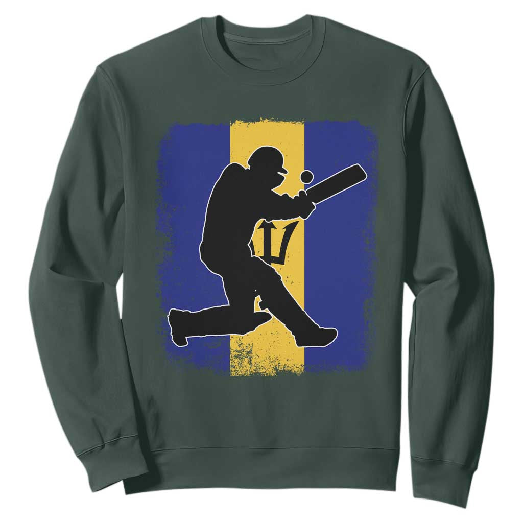 Barbados Cricket Sweatshirt Retro Vintage Sport Bajan Flag West Indies Cricket Fan TS10 Dark Forest Green Print Your Wear