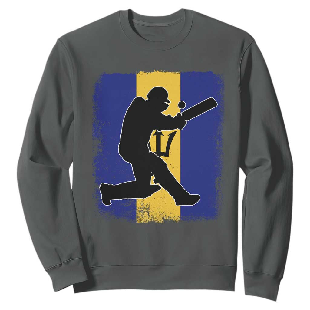 Barbados Cricket Sweatshirt Retro Vintage Sport Bajan Flag West Indies Cricket Fan TS10 Dark Heather Print Your Wear