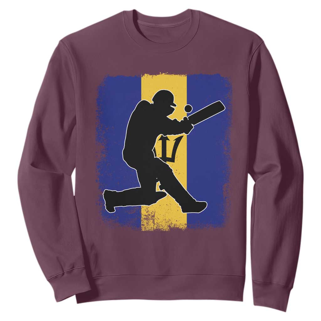 Barbados Cricket Sweatshirt Retro Vintage Sport Bajan Flag West Indies Cricket Fan TS10 Maroon Print Your Wear