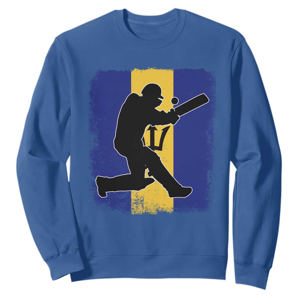 Barbados Cricket Sweatshirt Retro Vintage Sport Bajan Flag West Indies Cricket Fan TS10 Royal Blue Print Your Wear