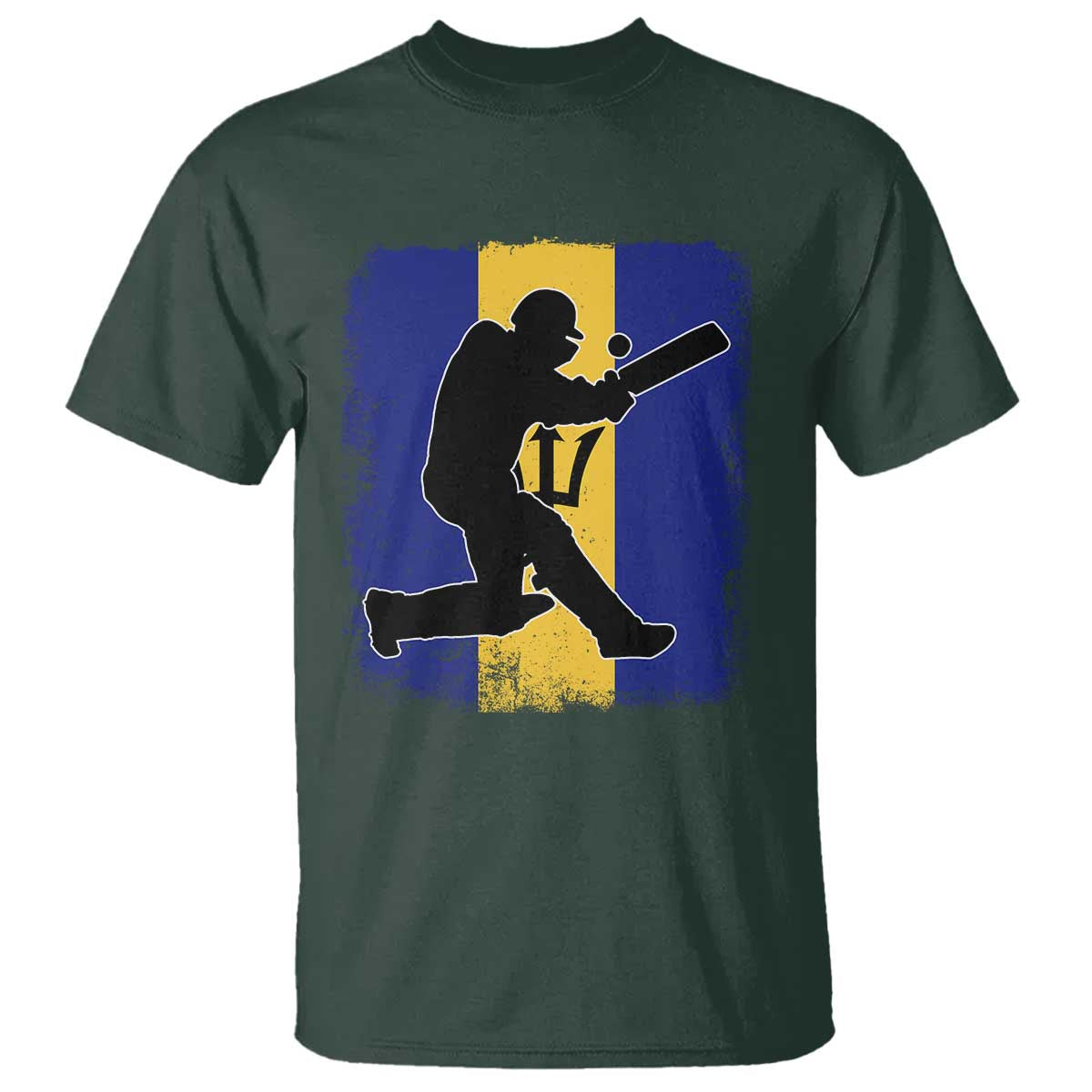 Barbados Cricket T Shirt Retro Vintage Sport Bajan Flag West Indies Cricket Fan TS10 Dark Forest Green Print Your Wear