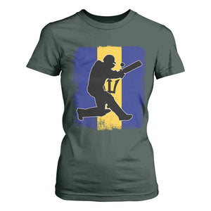Barbados Cricket T Shirt For Women Retro Vintage Sport Bajan Flag West Indies Cricket Fan TS10 Dark Forest Green Print Your Wear