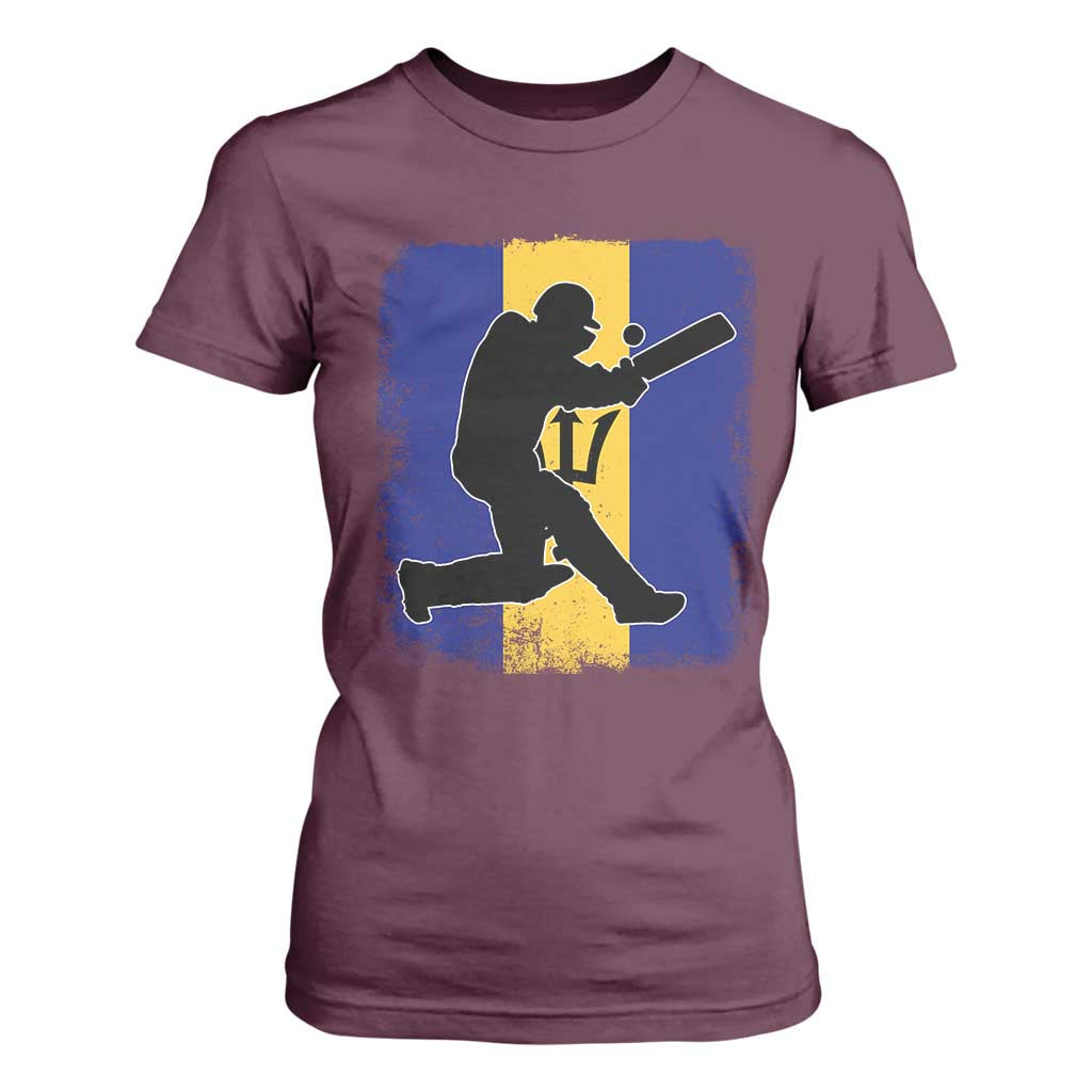 Barbados Cricket T Shirt For Women Retro Vintage Sport Bajan Flag West Indies Cricket Fan TS10 Maroon Print Your Wear