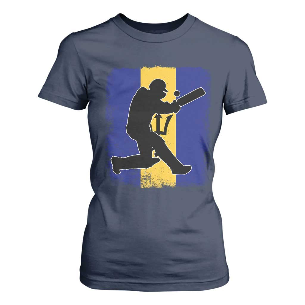 Barbados Cricket T Shirt For Women Retro Vintage Sport Bajan Flag West Indies Cricket Fan TS10 Navy Print Your Wear