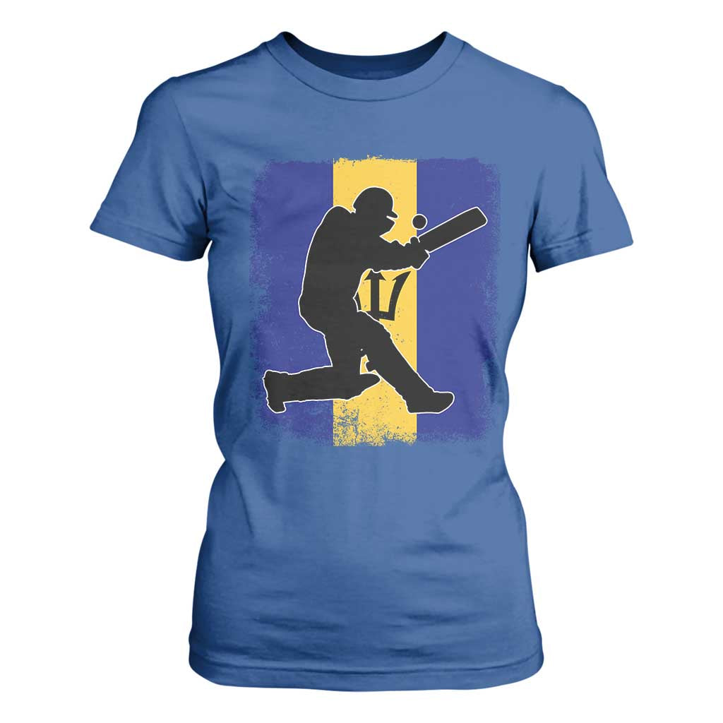 Barbados Cricket T Shirt For Women Retro Vintage Sport Bajan Flag West Indies Cricket Fan TS10 Royal Blue Print Your Wear