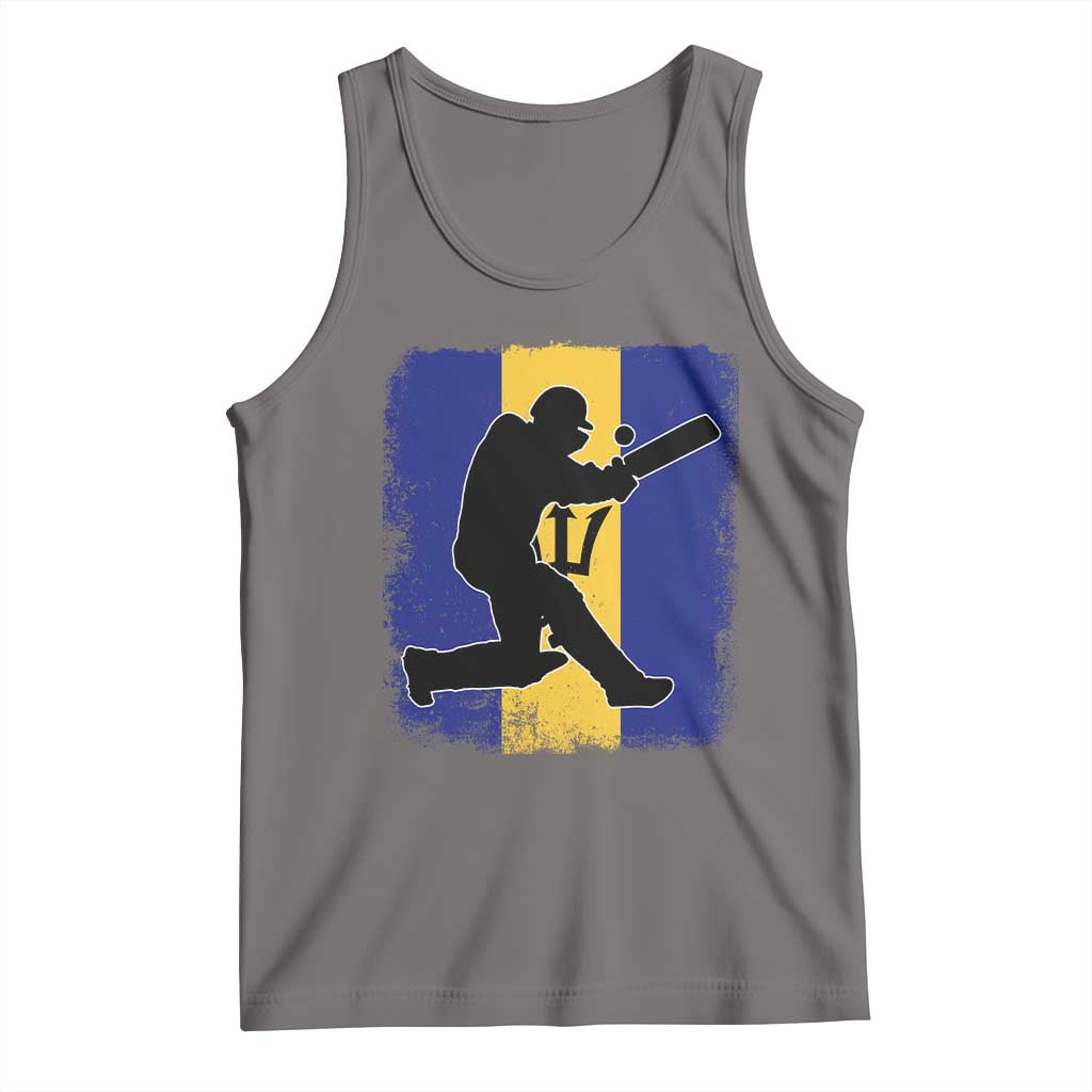 Barbados Cricket Tank Top Retro Vintage Sport Bajan Flag West Indies Cricket Fan TS10 Deep Heather Print Your Wear