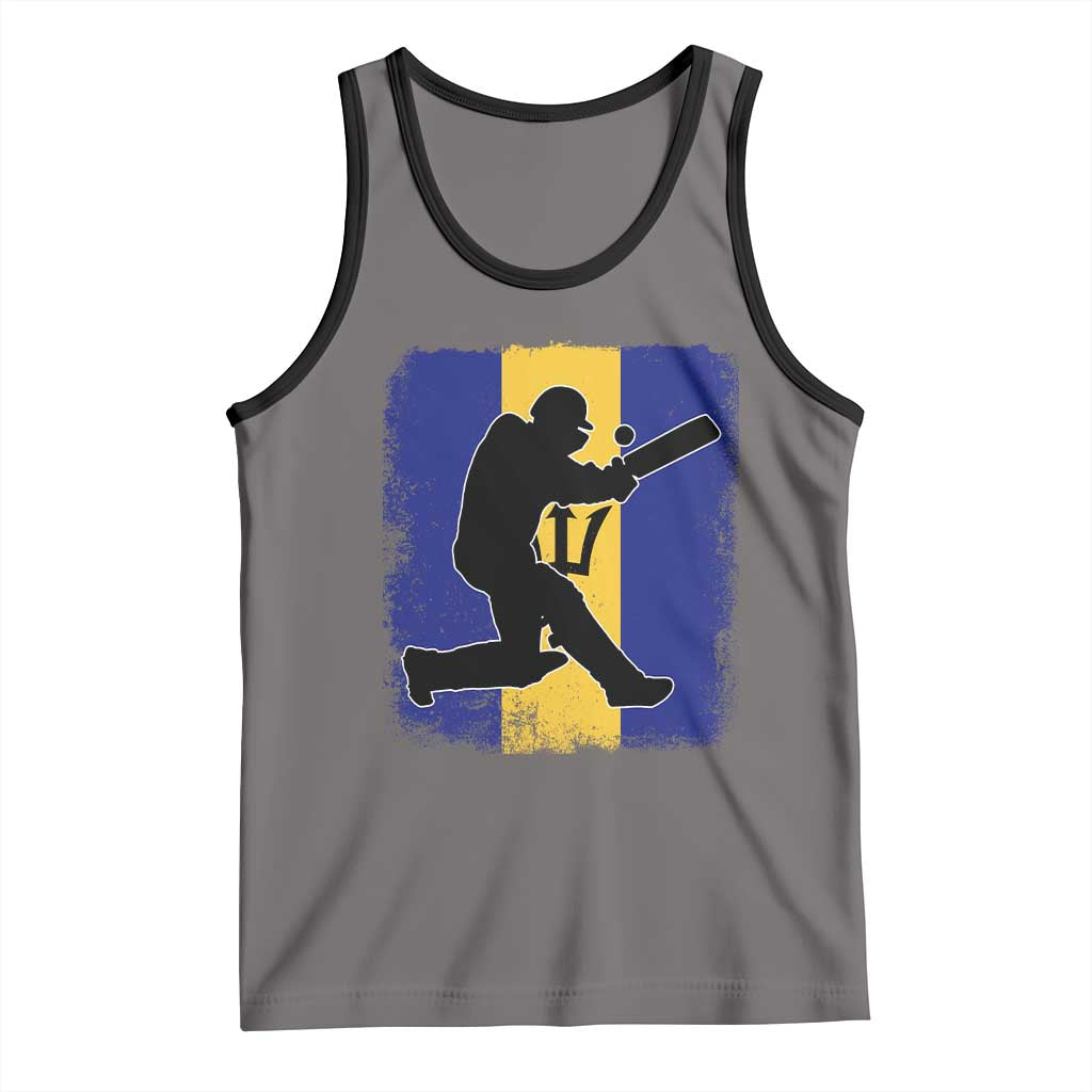 Barbados Cricket Tank Top Retro Vintage Sport Bajan Flag West Indies Cricket Fan TS10 Deep Heather Black Print Your Wear