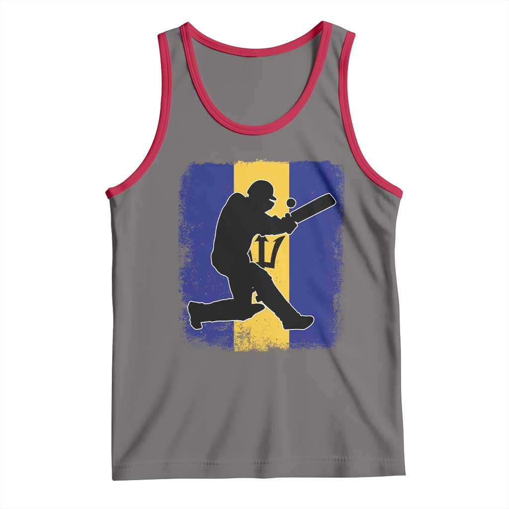 Barbados Cricket Tank Top Retro Vintage Sport Bajan Flag West Indies Cricket Fan TS10 Deep Heather Red Print Your Wear