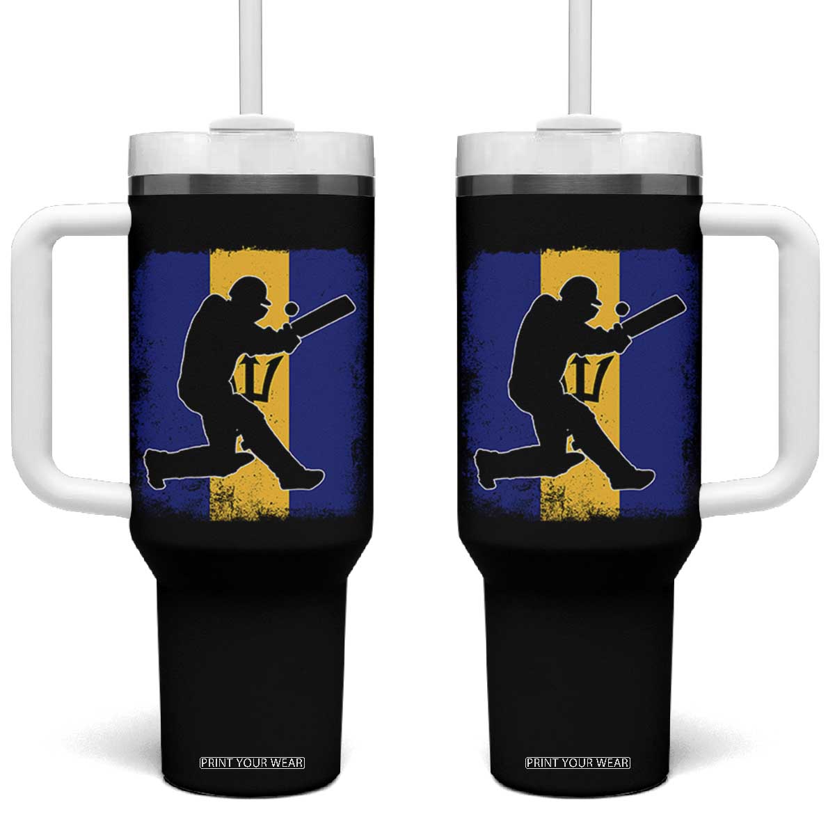 Barbados Cricket Tumbler With Handle Retro Vintage Sport Bajan Flag West Indies Cricket Fan TS10 One Size: 40 oz Black Print Your Wear