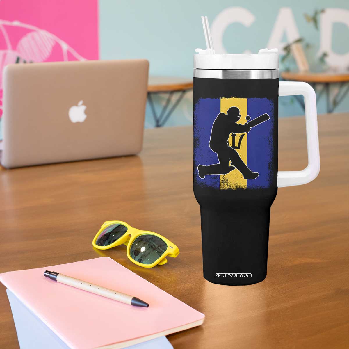 Barbados Cricket Tumbler With Handle Retro Vintage Sport Bajan Flag West Indies Cricket Fan TS10 Print Your Wear
