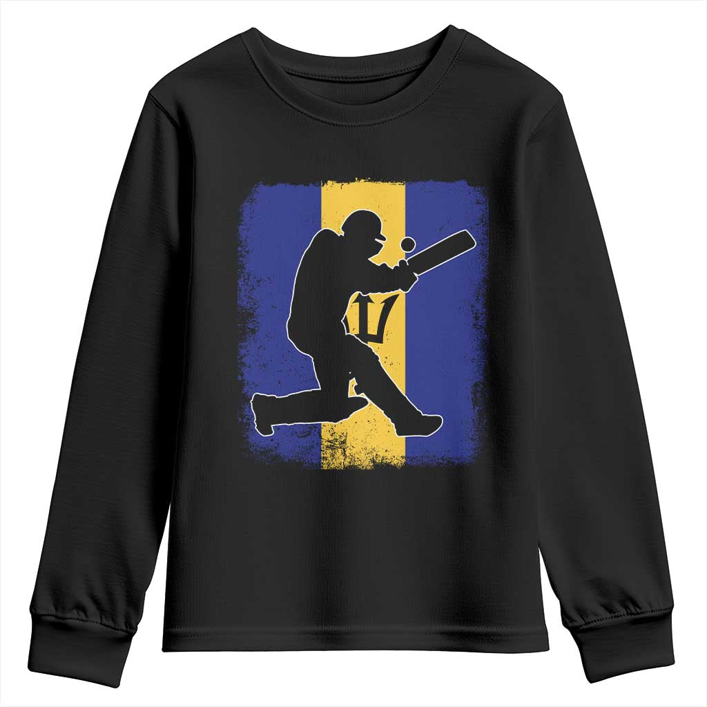 Barbados Cricket Youth Sweatshirt Retro Vintage Sport Bajan Flag West Indies Cricket Fan TS10 Black Print Your Wear