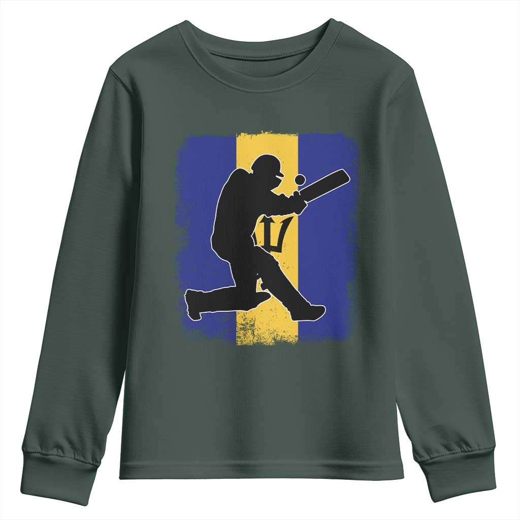Barbados Cricket Youth Sweatshirt Retro Vintage Sport Bajan Flag West Indies Cricket Fan TS10 Dark Forest Green Print Your Wear