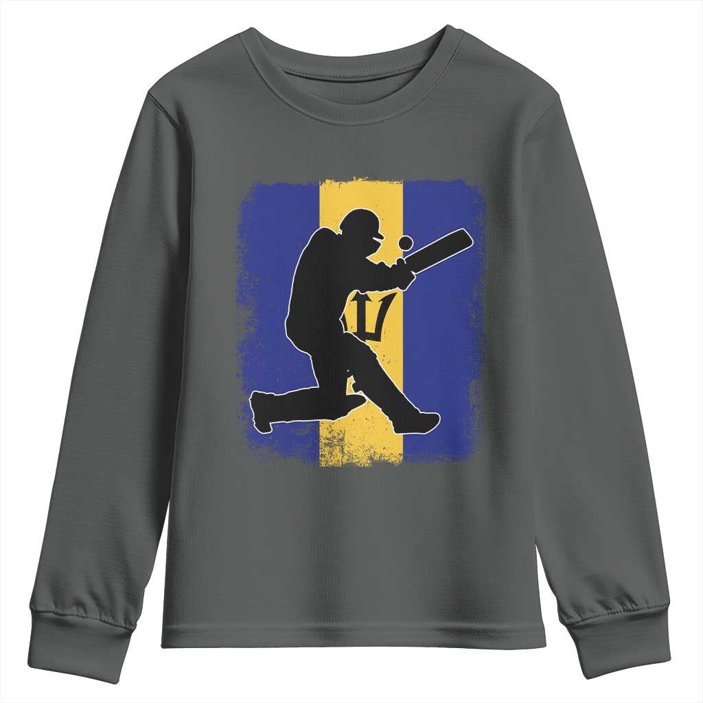 Barbados Cricket Youth Sweatshirt Retro Vintage Sport Bajan Flag West Indies Cricket Fan TS10 Dark Heather Print Your Wear