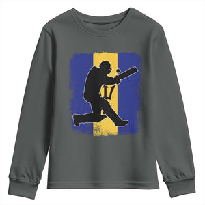 Barbados Cricket Youth Sweatshirt Retro Vintage Sport Bajan Flag West Indies Cricket Fan TS10 Dark Heather Print Your Wear