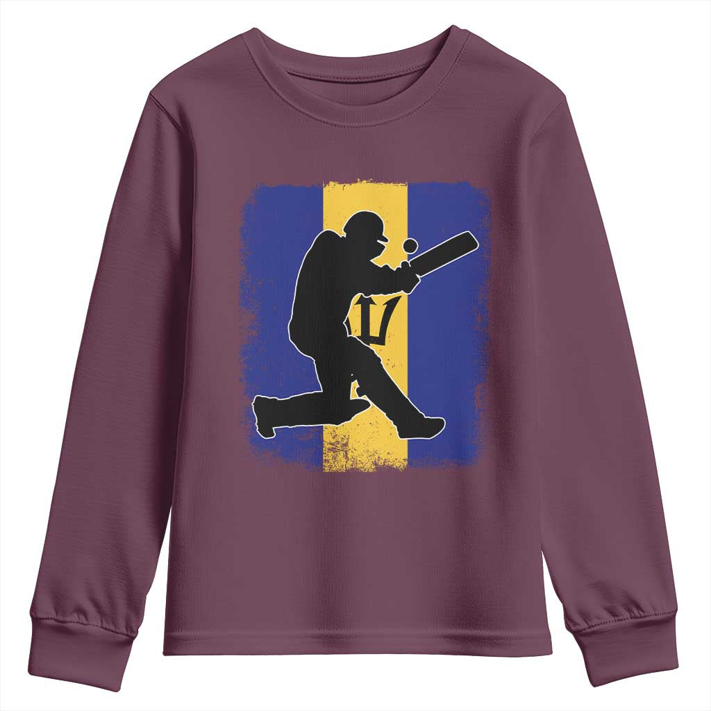Barbados Cricket Youth Sweatshirt Retro Vintage Sport Bajan Flag West Indies Cricket Fan TS10 Maroon Print Your Wear