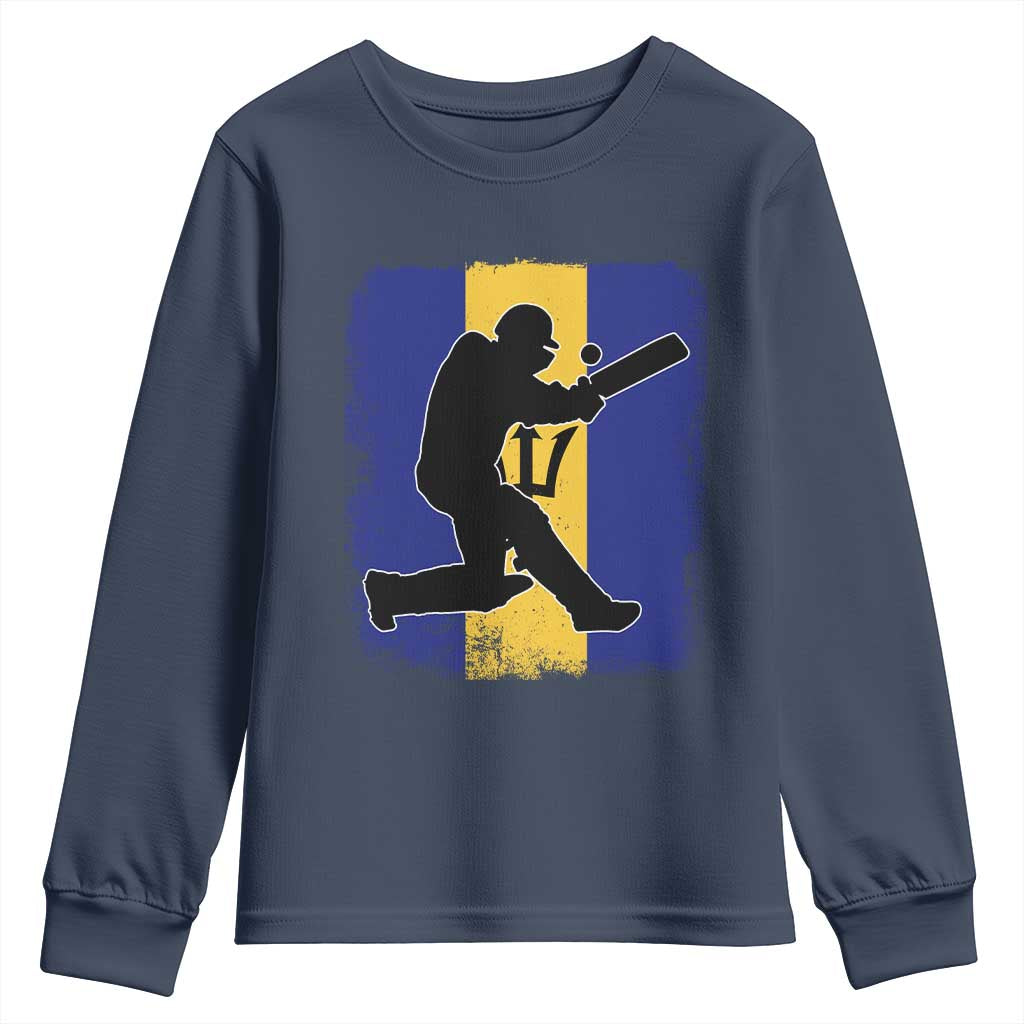 Barbados Cricket Youth Sweatshirt Retro Vintage Sport Bajan Flag West Indies Cricket Fan TS10 Navy Print Your Wear