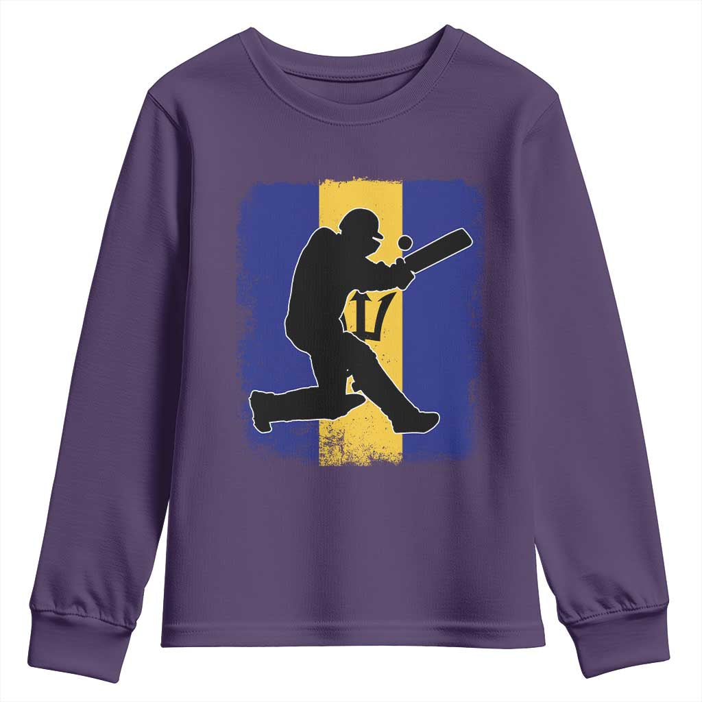 Barbados Cricket Youth Sweatshirt Retro Vintage Sport Bajan Flag West Indies Cricket Fan TS10 Purple Print Your Wear