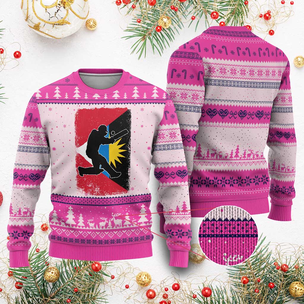 Antigua and Barbuda Cricket Ugly Christmas Sweater Retro Vintage Sport Antiguan Flag West Indies Cricket Fan TS10 Hot Pink Print Your Wear
